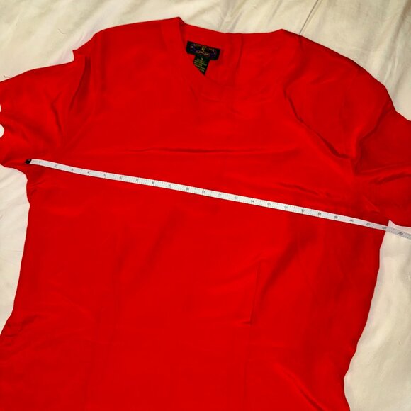 Vintage Charter Club 100% Silk Blouse Red Size 14 | Button-Back Classic Holiday - Picture 8 of 14